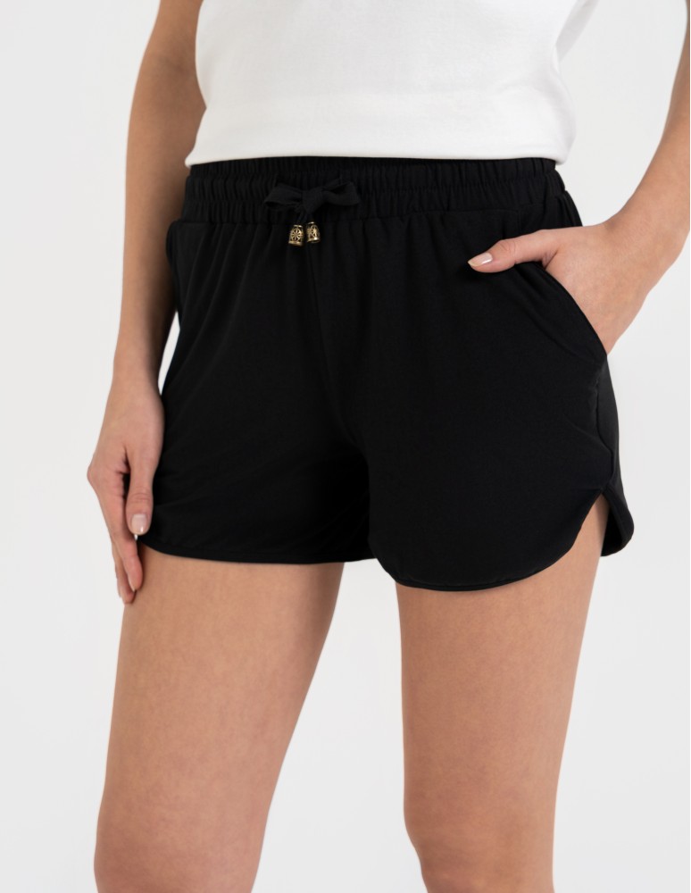 Szorty dresowe - Krótkie spodenki damskie szorty gładkie CZARNY - produkt moraj.pl 2