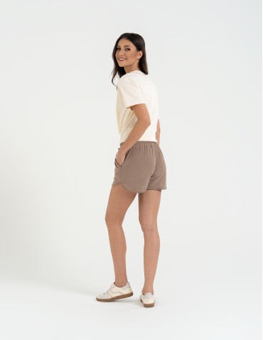 Szorty dresowe - Krótkie spodenki damskie szorty gładkie BEŻOWY - produkt 5