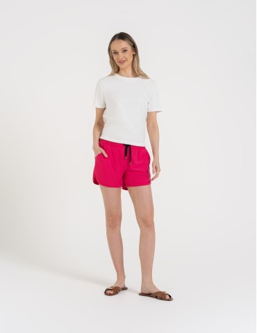 Szorty dresowe - Krótkie spodenki damskie szorty gładkie FUKSJA - produkt 1