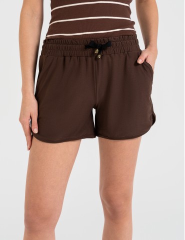 Szorty dresowe - Krótkie spodenki damskie szorty gładkie BRĄZOWY - produkt 5