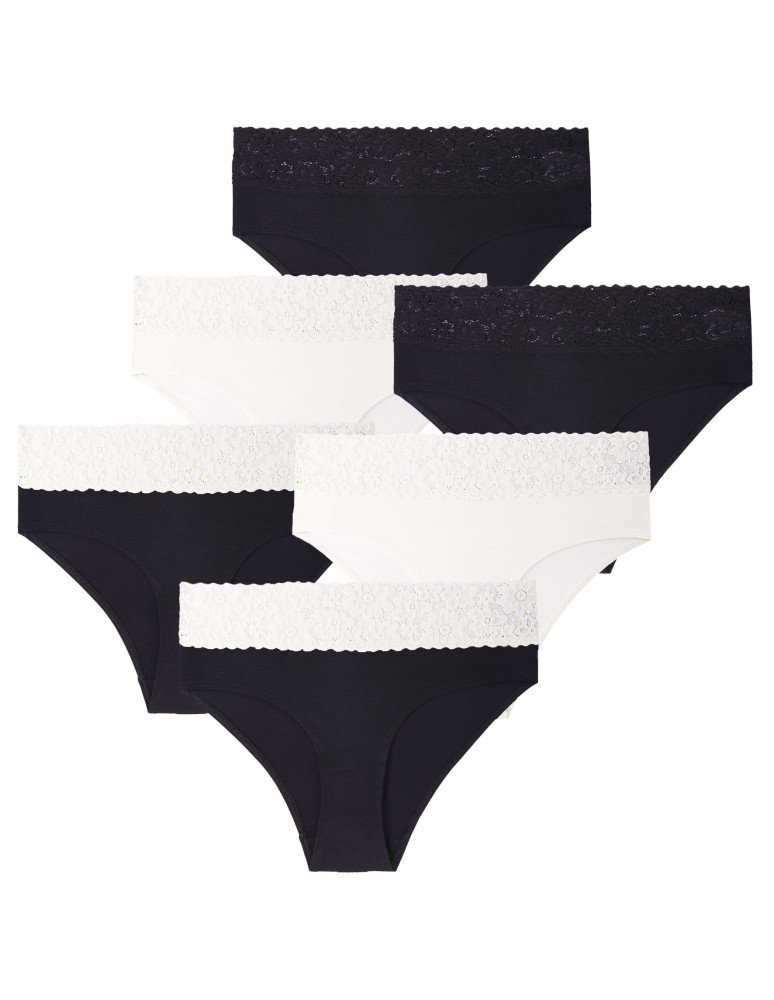 Majtki z wysokim stanem - Majtki damskie maxi bikini z szerokim koronkowym pasem 6-pak WIELOKOLOROWY - produkt moraj.pl 1