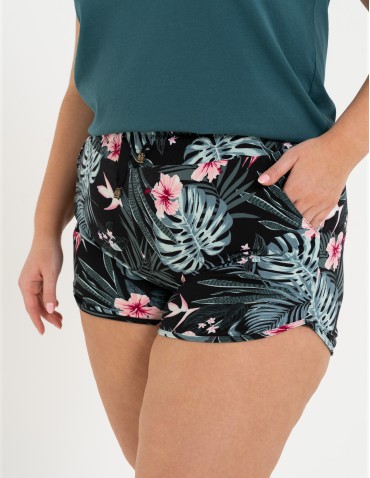 Spodenki damskie krótkie z elastycznej dzianiny o regularnym kroju - WZÓR 1 - produkt 2