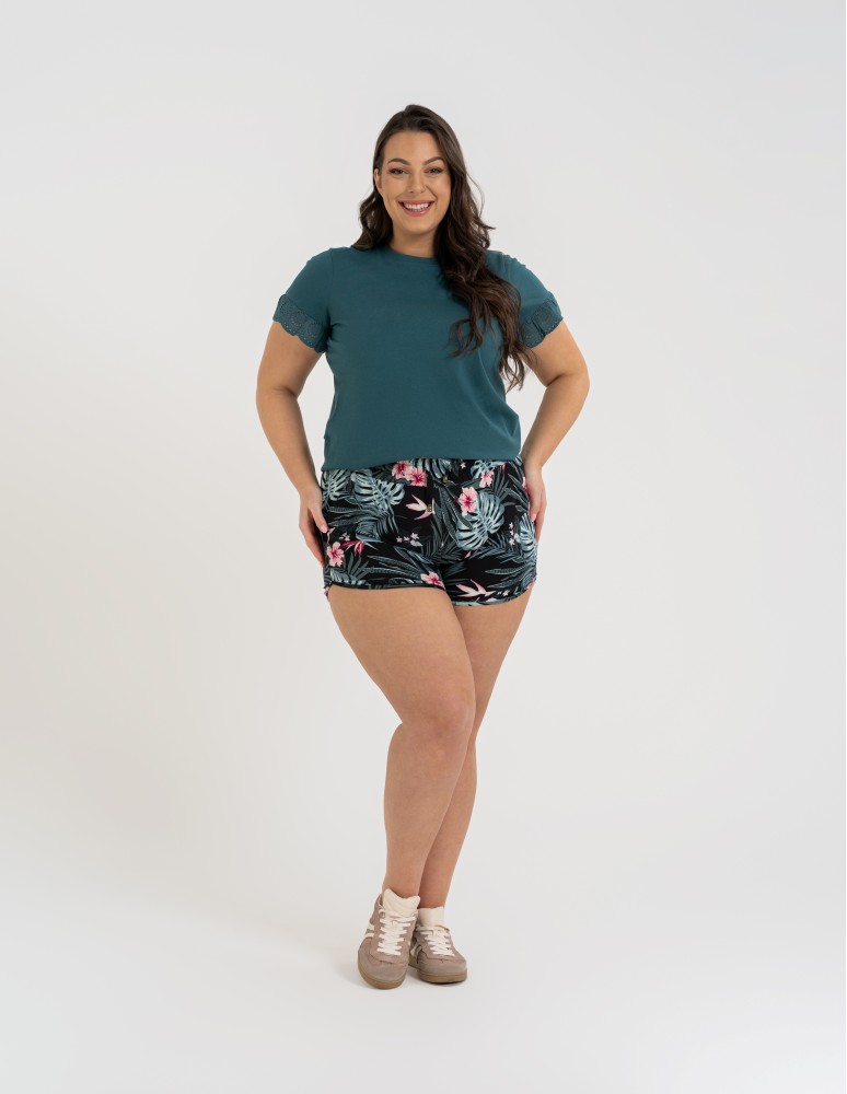 Szorty dresowe - Spodenki damskie krótkie z elastycznej dzianiny o regularnym kroju WZÓR 1 - produkt moraj.pl 1