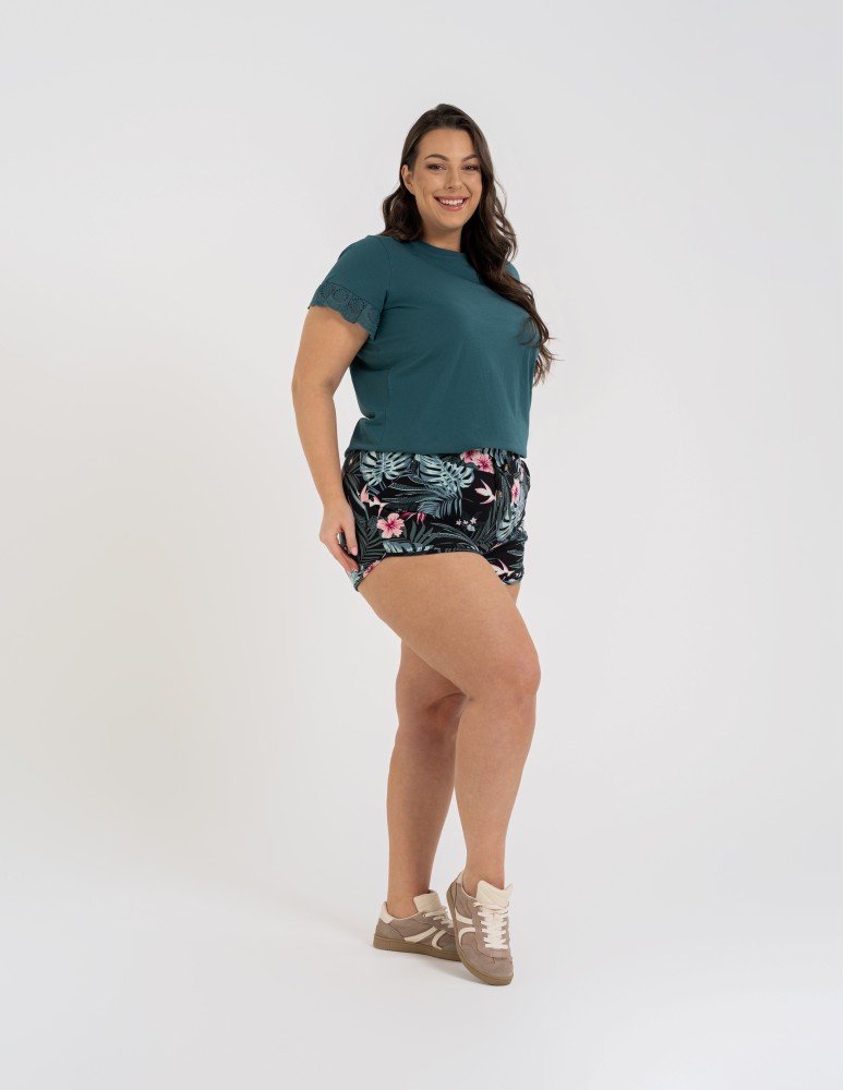 Szorty dresowe - Spodenki damskie krótkie z elastycznej dzianiny o regularnym kroju WZÓR 1  - produkt moraj.pl 3