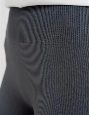 Bezszwowe legginsy kolarki damskie z wysokim stanem w prążek - GRAFIT  - produkt 2