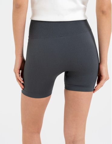 Legginsy damskie - Bezszwowe legginsy kolarki damskie z wysokim stanem w prążek GRAFIT - produkt 5