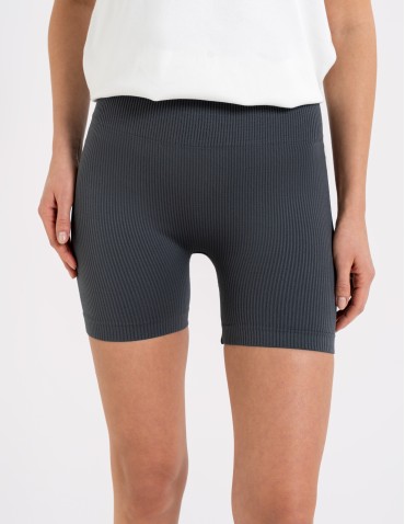 Legginsy damskie - Bezszwowe legginsy kolarki damskie z wysokim stanem w prążek GRAFIT - produkt 7