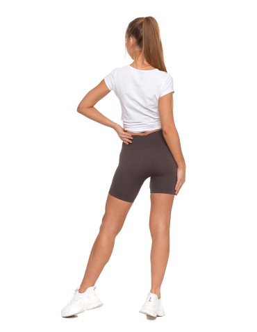 Legginsy damskie - Bezszwowe legginsy kolarki damskie z wysokim stanem w prążek MOKKA - produkt 3