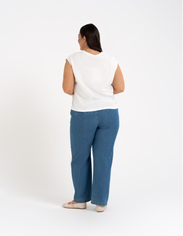 Spodnie materiałowe - Spodnie damskie jeansowe casual z wysokim stanem NIEBIESKI - produkt 8