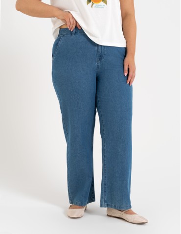 Spodnie materiałowe - Spodnie damskie jeansowe casual z wysokim stanem NIEBIESKI - produkt 12