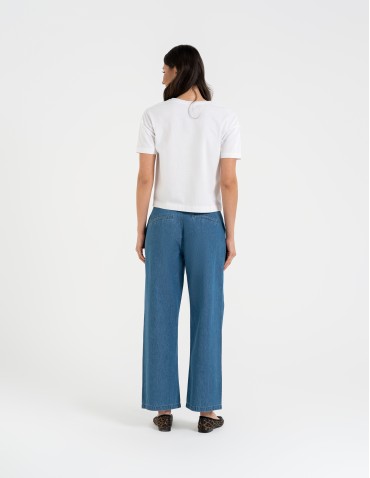 Spodnie materiałowe - Spodnie damskie jeansowe casual z wysokim stanem NIEBIESKI - produkt 5