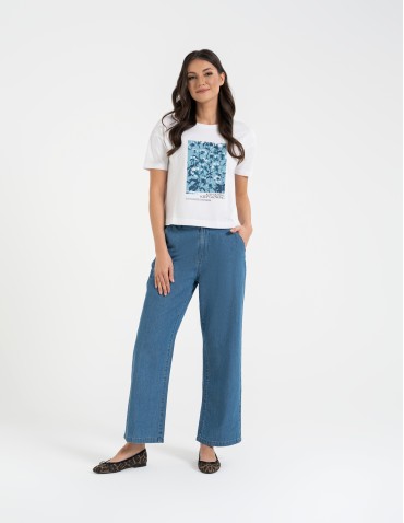 Spodnie materiałowe - Spodnie damskie jeansowe casual z wysokim stanem NIEBIESKI - produkt 1