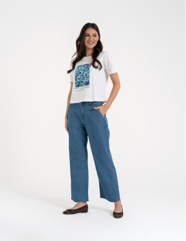 Spodnie materiałowe - Spodnie damskie jeansowe casual z wysokim stanem NIEBIESKI - produkt 3