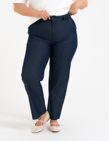 Spodnie materiałowe - Spodnie damskie jeansowe casual z wysokim stanem CIEMNY NIEBIESKI - produkt 12