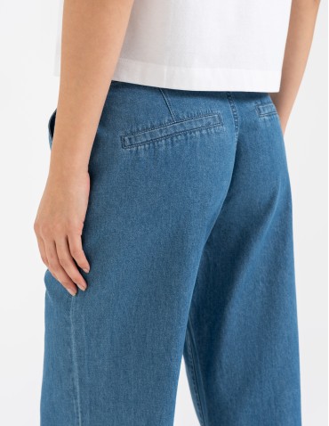 Spodnie materiałowe - Spodnie damskie jeansowe casual z wysokim stanem NIEBIESKI - produkt 4