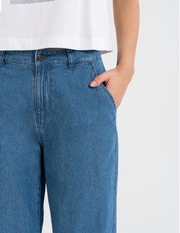 Spodnie materiałowe - Spodnie damskie jeansowe casual z wysokim stanem NIEBIESKI - produkt 2