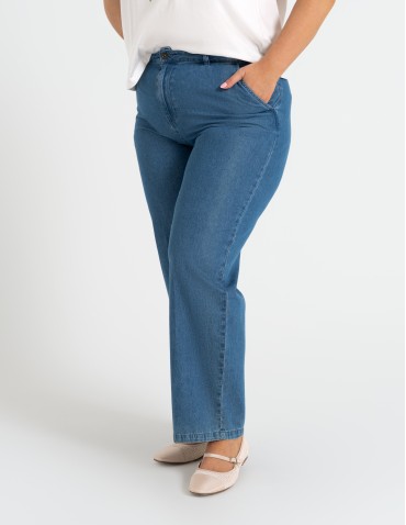 Spodnie materiałowe - Spodnie damskie jeansowe casual z wysokim stanem NIEBIESKI - produkt 7