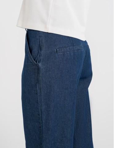 Spodnie materiałowe - Spodnie damskie jeansowe casual z wysokim stanem CIEMNY NIEBIESKI - produkt 6