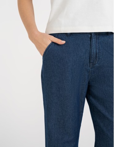 Spodnie materiałowe - Spodnie damskie jeansowe casual z wysokim stanem CIEMNY NIEBIESKI - produkt 5