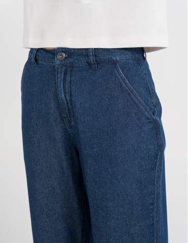 Spodnie materiałowe - Spodnie damskie jeansowe casual z wysokim stanem CIEMNY NIEBIESKI - produkt 8