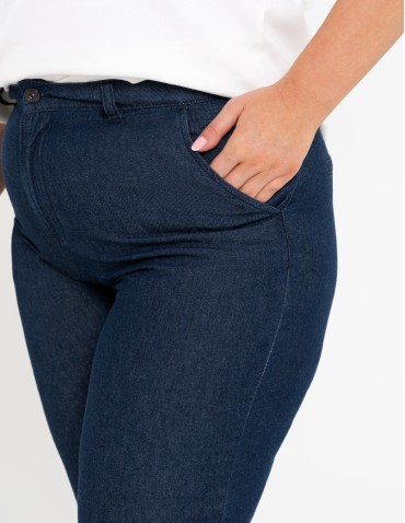 Spodnie materiałowe - Spodnie damskie jeansowe casual z wysokim stanem CIEMNY NIEBIESKI - produkt 10