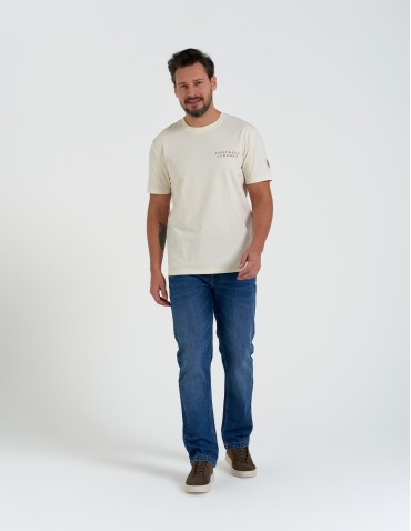 Koszulki z krótkim rękawem - T-shirt męski bawełniany ze sportowym akcentem o regularnym kroju BEŻOWY - produkt 6