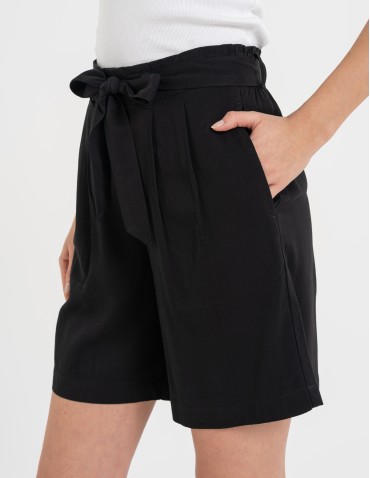 Szorty materiałowe - Spodenki damskie krótkie wiskozowe z wysokim stanem CZARNY - produkt 2