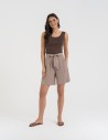 Spodenki damskie krótkie wiskozowe z wysokim stanem BEŻOWY