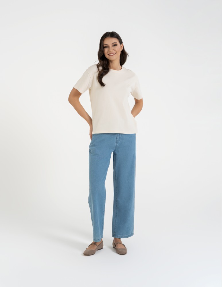 Spodnie materiałowe - Spodnie damskie jeansowe casual z wysokim stanem JASNY NIEBIESKI   - produkt moraj.pl 4