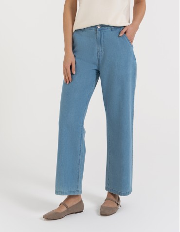 Spodnie materiałowe - Spodnie damskie jeansowe casual z wysokim stanem JASNY NIEBIESKI  - produkt 9