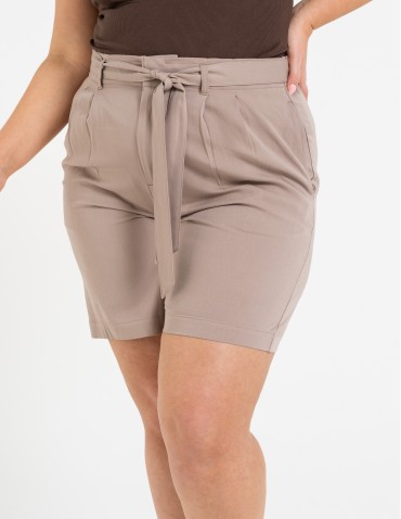 Szorty materiałowe - Spodenki damskie krótkie wiskozowe z wysokim stanem BEŻOWY - produkt 8
