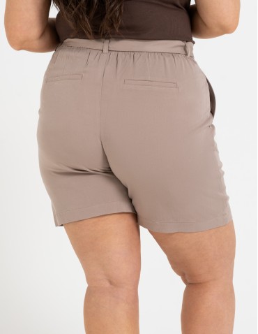 Szorty materiałowe - Spodenki damskie krótkie wiskozowe z wysokim stanem BEŻOWY - produkt 11