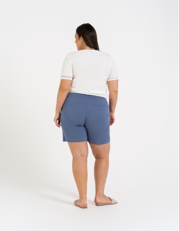 Szorty materiałowe - Spodenki damskie krótkie wiskozowe z wysokim stanem NIEBIESKI - produkt 9