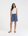 Spodenki damskie krótkie wiskozowe z wysokim stanem NIEBIESKI