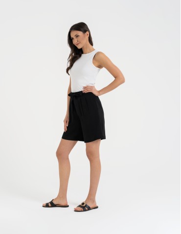 Szorty materiałowe - Spodenki damskie krótkie wiskozowe z wysokim stanem CZARNY - produkt 6