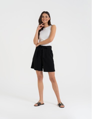 Szorty materiałowe - Spodenki damskie krótkie wiskozowe z wysokim stanem CZARNY - produkt 3