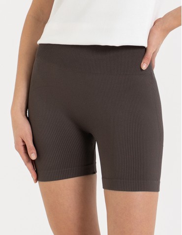 Bezszwowe legginsy kolarki damskie z wysokim stanem w prążek - MOKKA - produkt 2