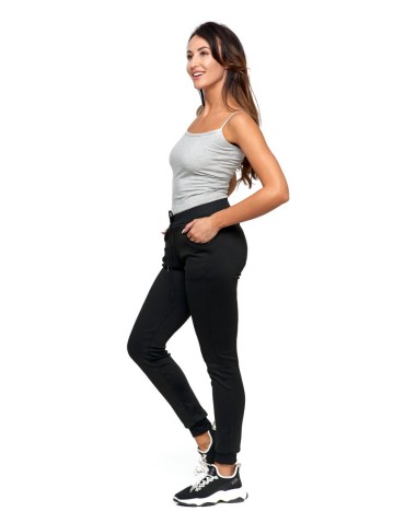 Spodnie dresowe damskie ze ściągaczami - CZARNY - produkt 2