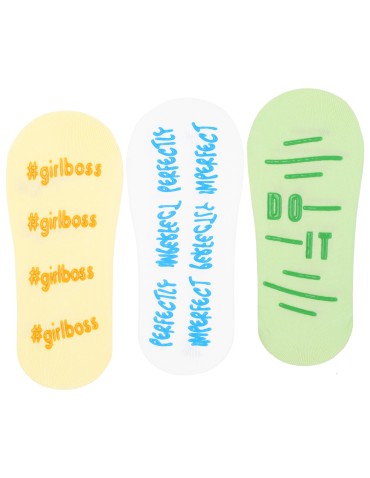 Skarpetki damskie niskie stopki bawełniane z napisami antypoślizgowe 6-pak - WIELOKOLOROWY - produkt 2