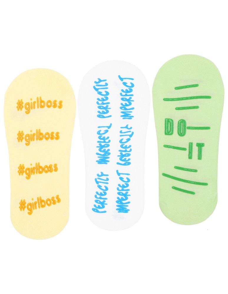 Niskie stopki - Skarpetki damskie niskie stopki bawełniane z napisami antypoślizgowe 6-pak WIELOKOLOROWY - produkt moraj.pl 2