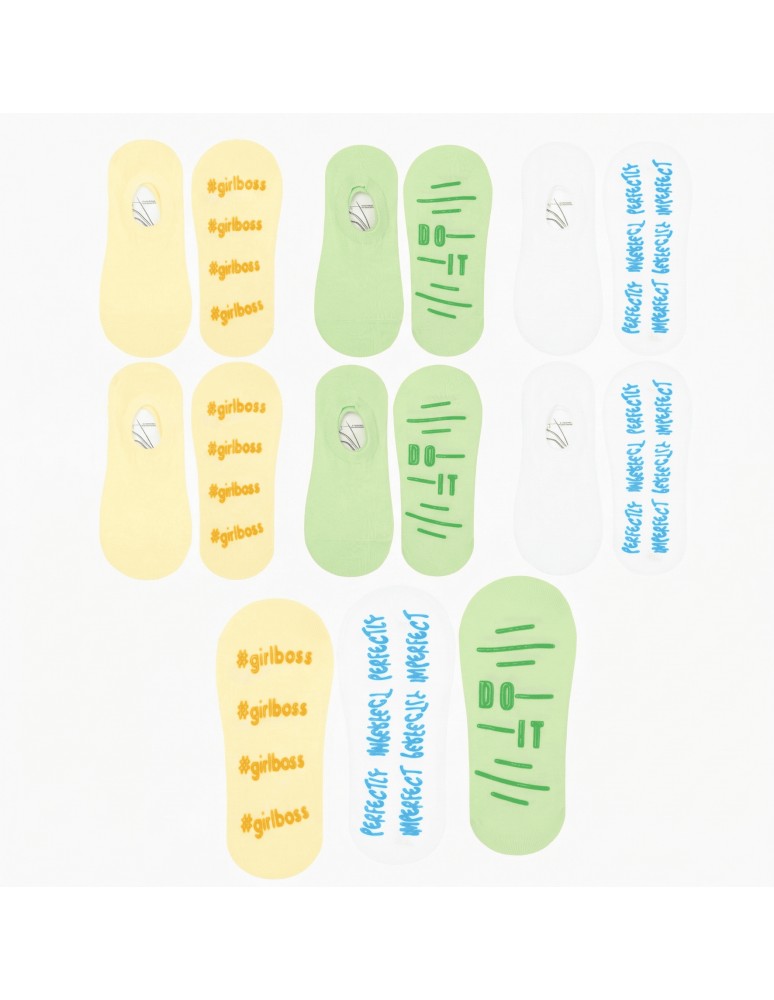 Skarpetki damskie niskie stopki bawełniane z napisami antypoślizgowe 6-pak WIELOKOLOROWY