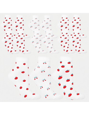 Skarpetki damskie bawełniane do kostki w owocowe wzory 6-pak