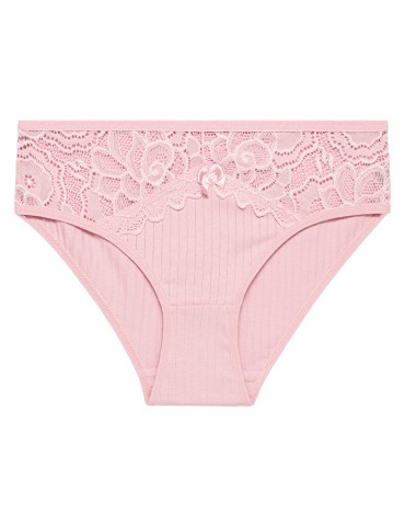 Majtki damskie figi bikini bawełniane w delikatny prążek z koronką 6-pak  - produkt 2