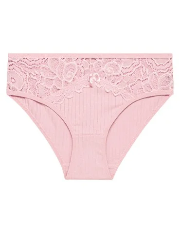 Majtki damskie figi bikini bawełniane w delikatny prążek z koronką 6-pak - produkt 2