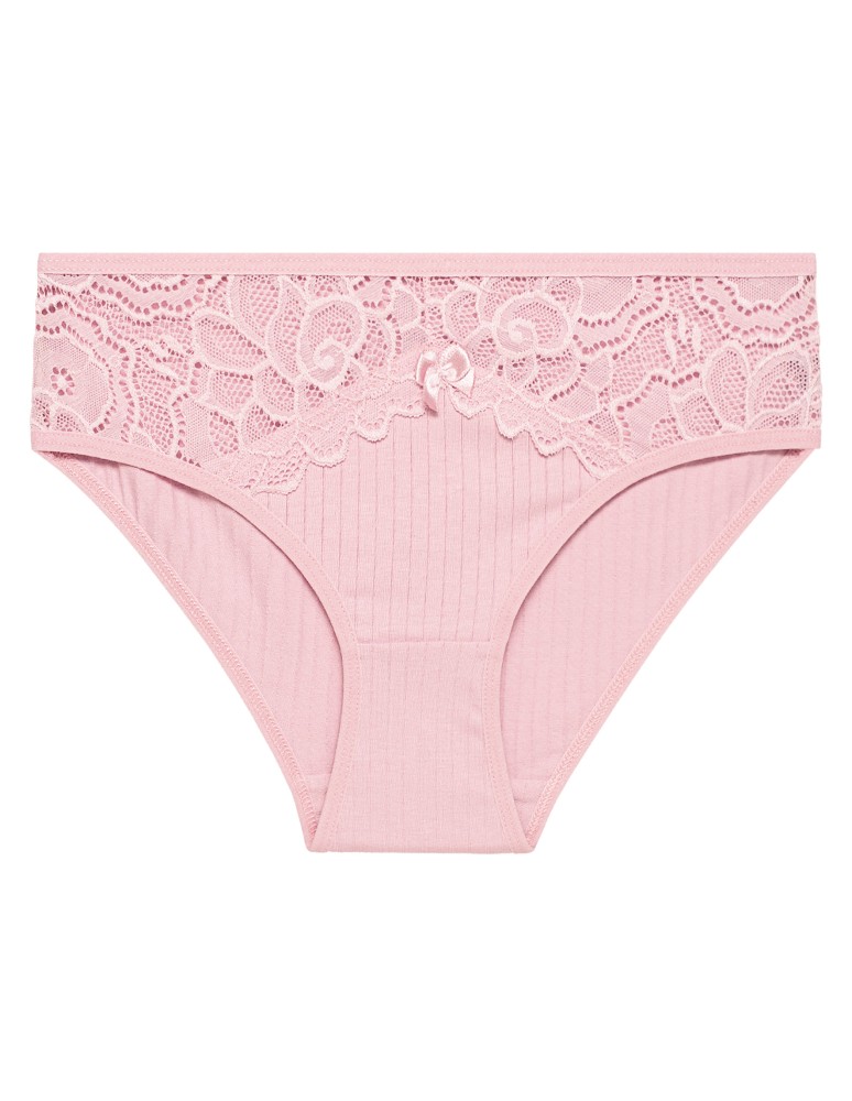 Majtki figi - Majtki damskie figi bikini bawełniane w delikatny prążek z koronką 6-pak WIELOKOLOROWY  - produkt moraj.pl 2