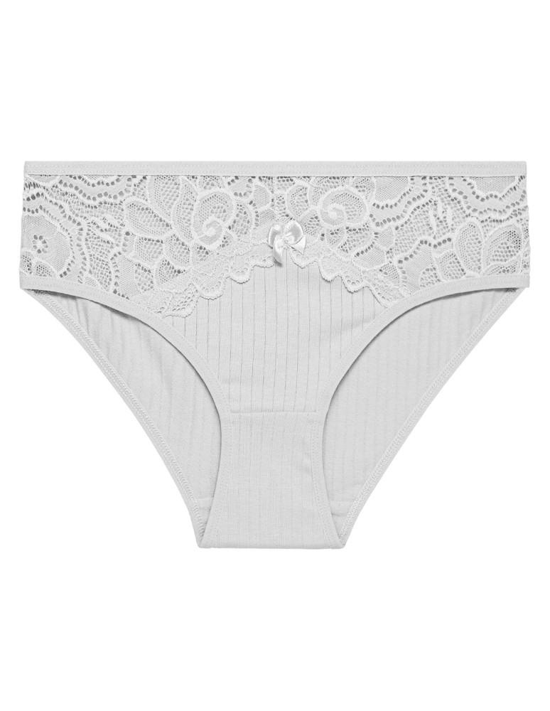 Majtki figi - Majtki damskie figi bikini bawełniane w delikatny prążek z koronką 6-pak WIELOKOLOROWY  - produkt moraj.pl 4