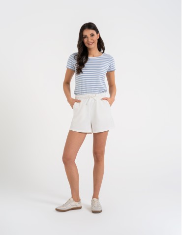 Szorty dresowe - Szorty damskie dresowe bawełniane krótkie klasyczne z wiązaniem BIAŁY - produkt 3