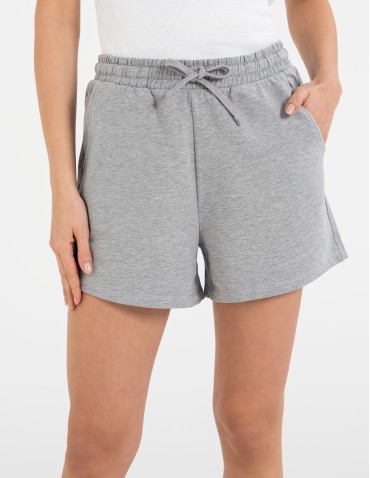 Szorty dresowe - Szorty damskie dresowe bawełniane krótkie klasyczne z wiązaniem SZARY - produkt 1