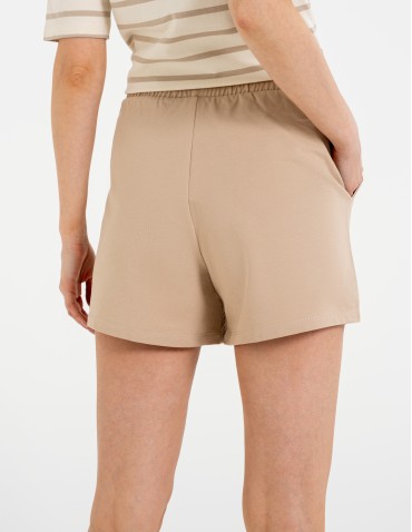 Szorty dresowe - Szorty damskie dresowe bawełniane krótkie klasyczne z wiązaniem BEŻOWY - produkt 4