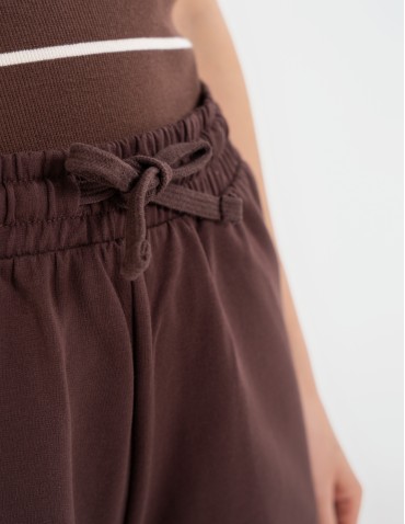 Szorty dresowe - Szorty damskie dresowe bawełniane krótkie klasyczne z wiązaniem BRĄZOWY - produkt 2